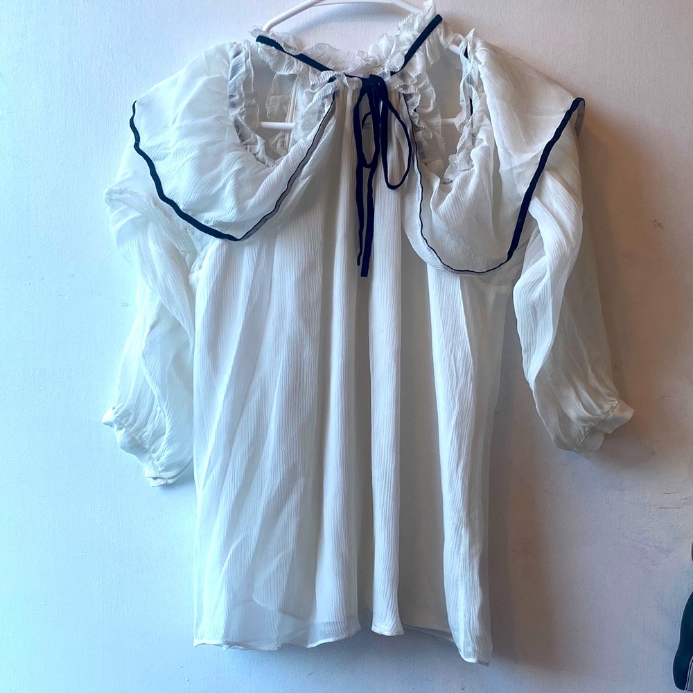Parker White Blouse with Black Trim